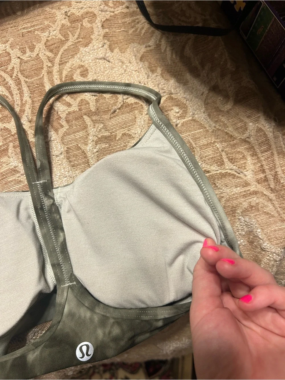 lululemon Flow Y bra Nulu Tie-Dye Olive Green Sports Bra